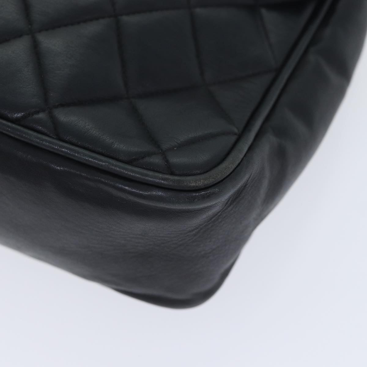 CHANEL Matelasse Turn Lock Chain Shoulder Bag Leather Black Gold CC yk14695
