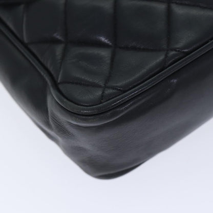 CHANEL Matelasse Turn Lock Chain Shoulder Bag Leather Black Gold CC yk14695