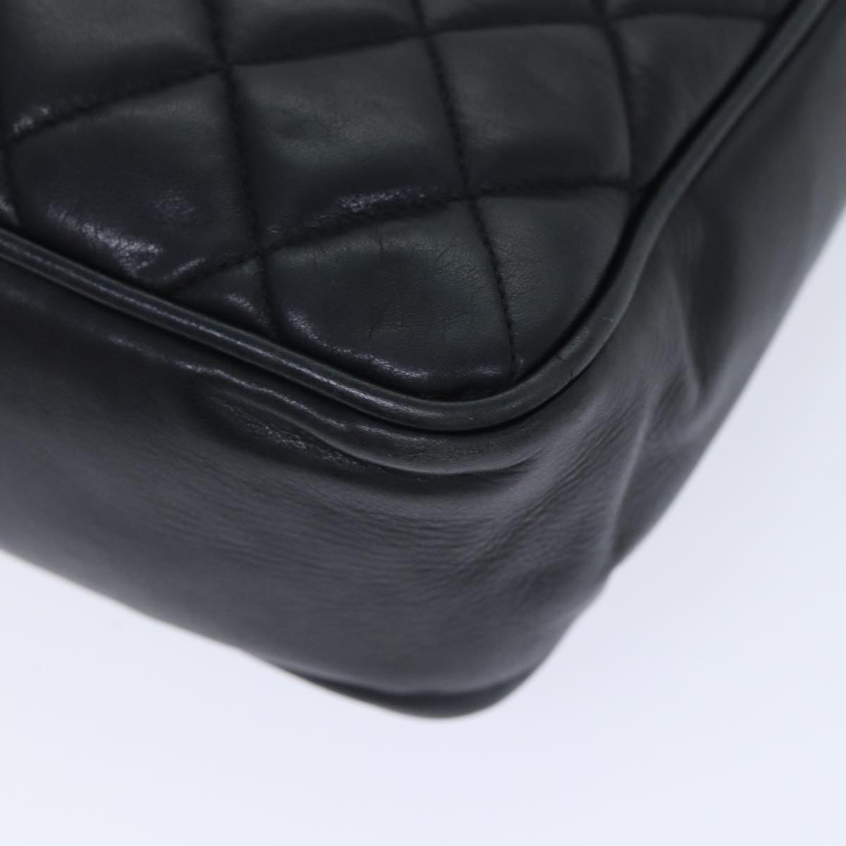 CHANEL Matelasse Turn Lock Chain Shoulder Bag Leather Black Gold CC yk14695
