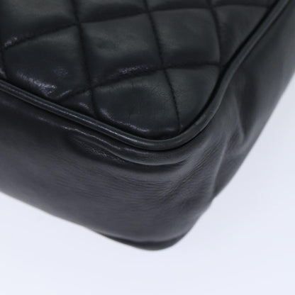 CHANEL Matelasse Turn Lock Chain Shoulder Bag Leather Black Gold CC yk14695