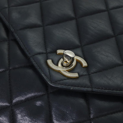 CHANEL Matelasse Turn Lock Chain Shoulder Bag Leather Black Gold CC yk14695