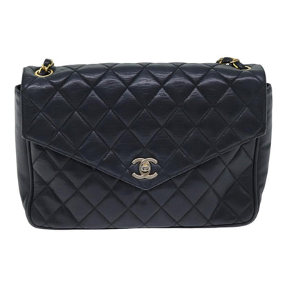 CHANEL Matelasse Turn Lock Chain Shoulder Bag Leather Black Gold CC yk14695