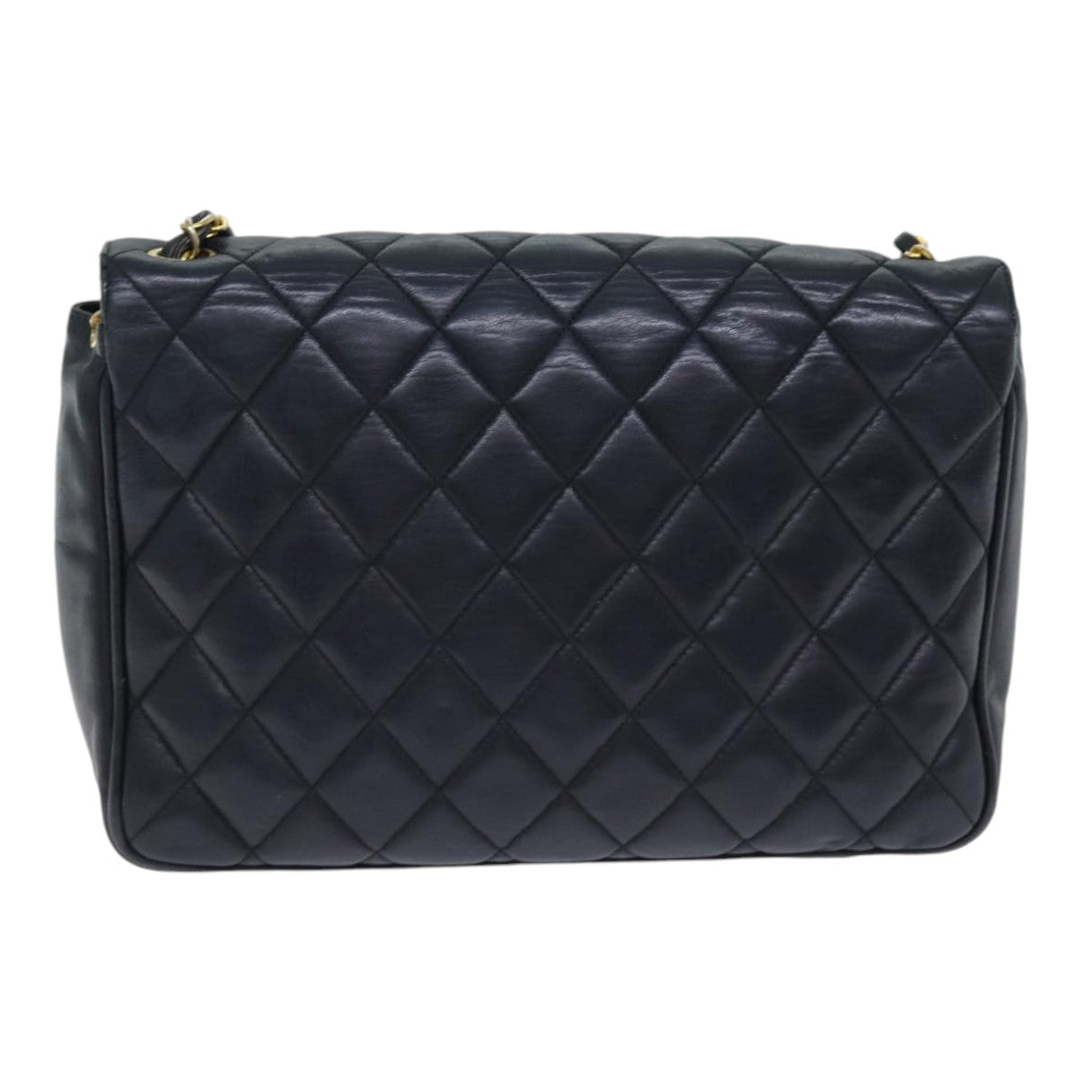 CHANEL Matelasse Turn Lock Chain Shoulder Bag Leather Black Gold CC yk14695