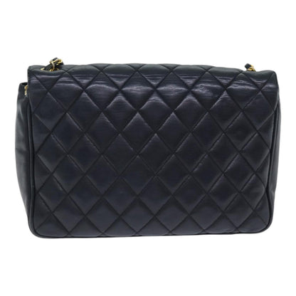 CHANEL Matelasse Turn Lock Chain Shoulder Bag Leather Black Gold CC yk14695