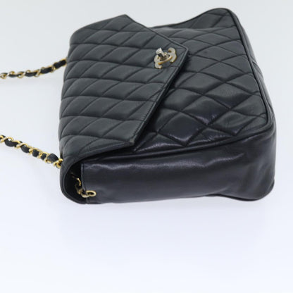 CHANEL Matelasse Turn Lock Chain Shoulder Bag Leather Black Gold CC yk14695