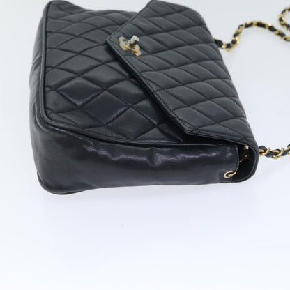 CHANEL Matelasse Turn Lock Chain Shoulder Bag Leather Black Gold CC yk14695