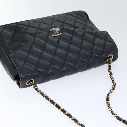 CHANEL Matelasse Turn Lock Chain Shoulder Bag Leather Black Gold CC yk14695