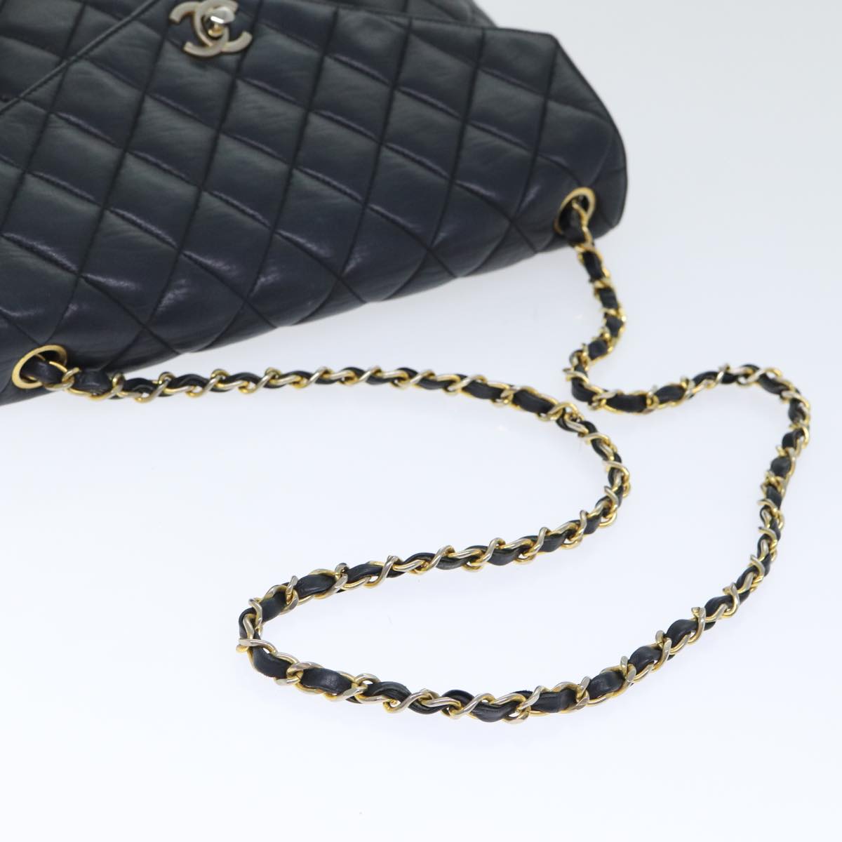 CHANEL Matelasse Turn Lock Chain Shoulder Bag Leather Black Gold CC yk14695