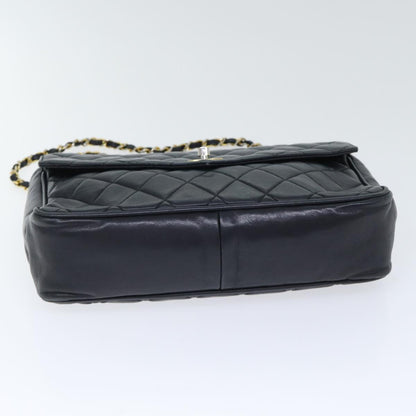 CHANEL Matelasse Turn Lock Chain Shoulder Bag Leather Black Gold CC yk14695