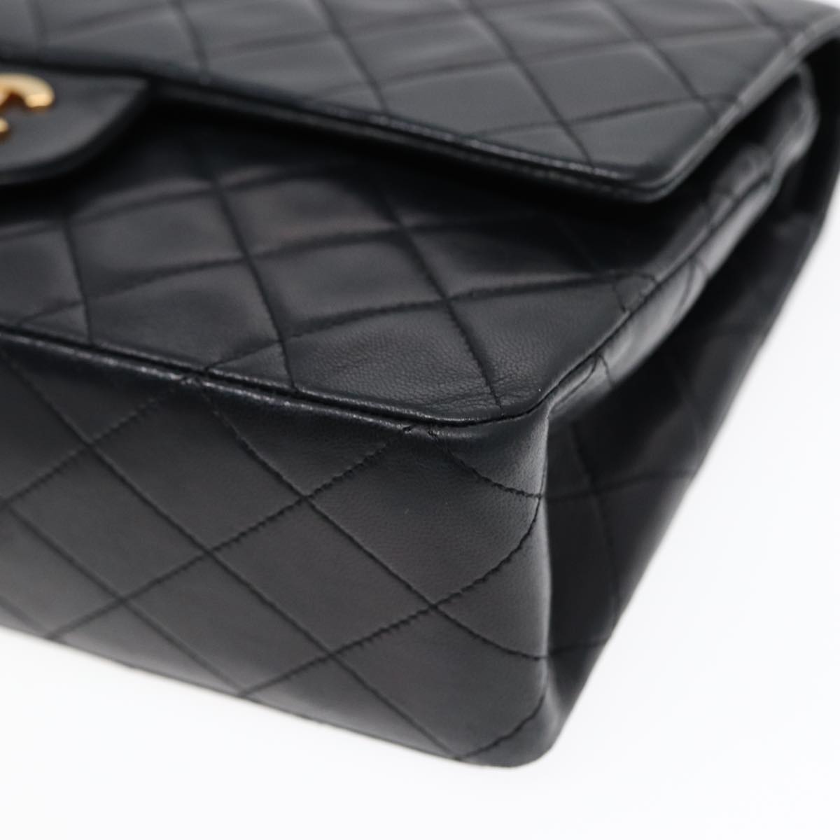 CHANEL Matelasse 25 Turn Lock Chain Bag Lamb Skin Black Gold CC yk14719A