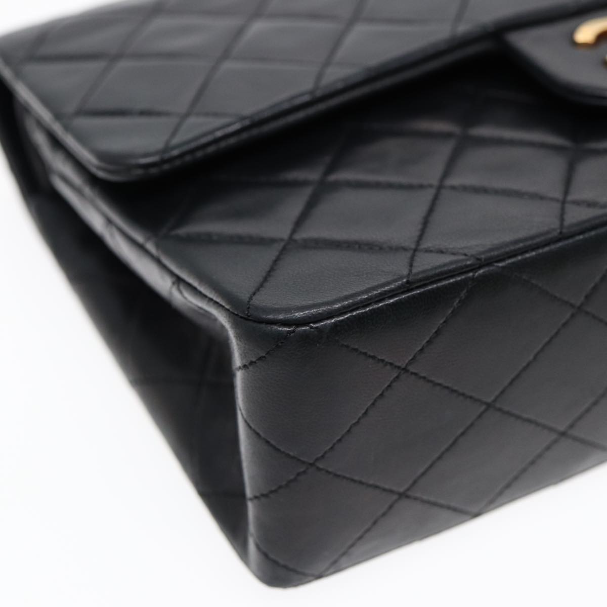 CHANEL Matelasse 25 Turn Lock Chain Bag Lamb Skin Black Gold CC yk14719A