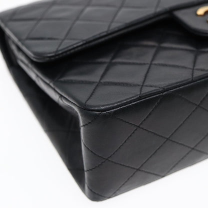 CHANEL Matelasse 25 Turn Lock Chain Bag Lamb Skin Black Gold CC yk14719A