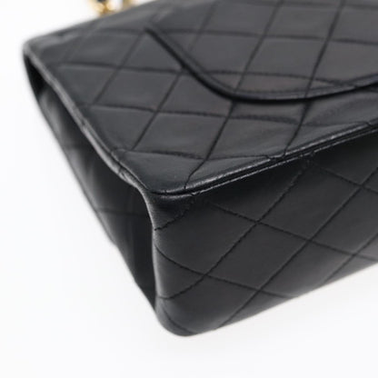 CHANEL Matelasse 25 Turn Lock Chain Bag Lamb Skin Black Gold CC yk14719A