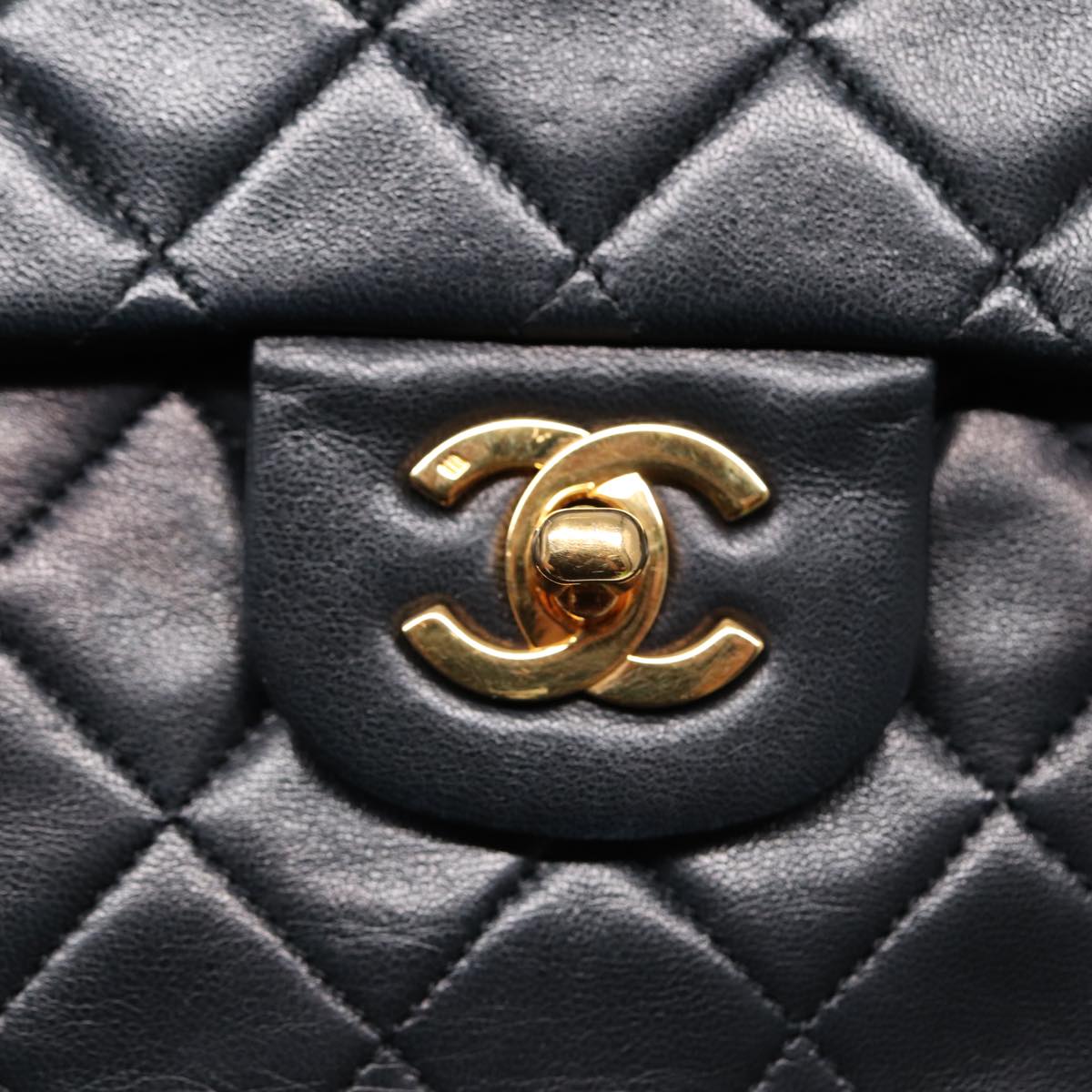 CHANEL Matelasse 25 Turn Lock Chain Bag Lamb Skin Black Gold CC yk14719A