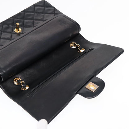 CHANEL Matelasse 25 Turn Lock Chain Bag Lamb Skin Black Gold CC yk14719A