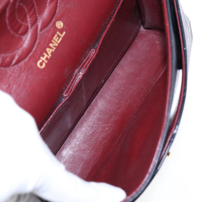 CHANEL Matelasse 25 Turn Lock Chain Bag Lamb Skin Black Gold CC yk14719A