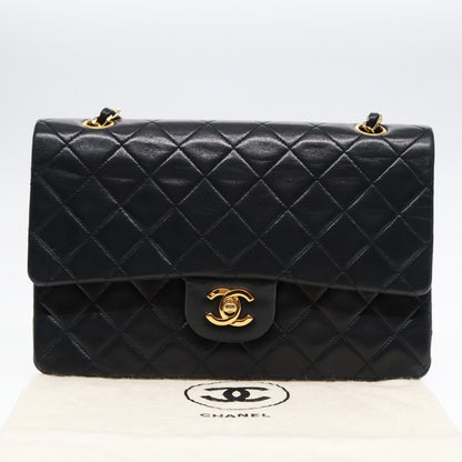 CHANEL Matelasse 25 Turn Lock Chain Bag Lamb Skin Black Gold CC yk14719A
