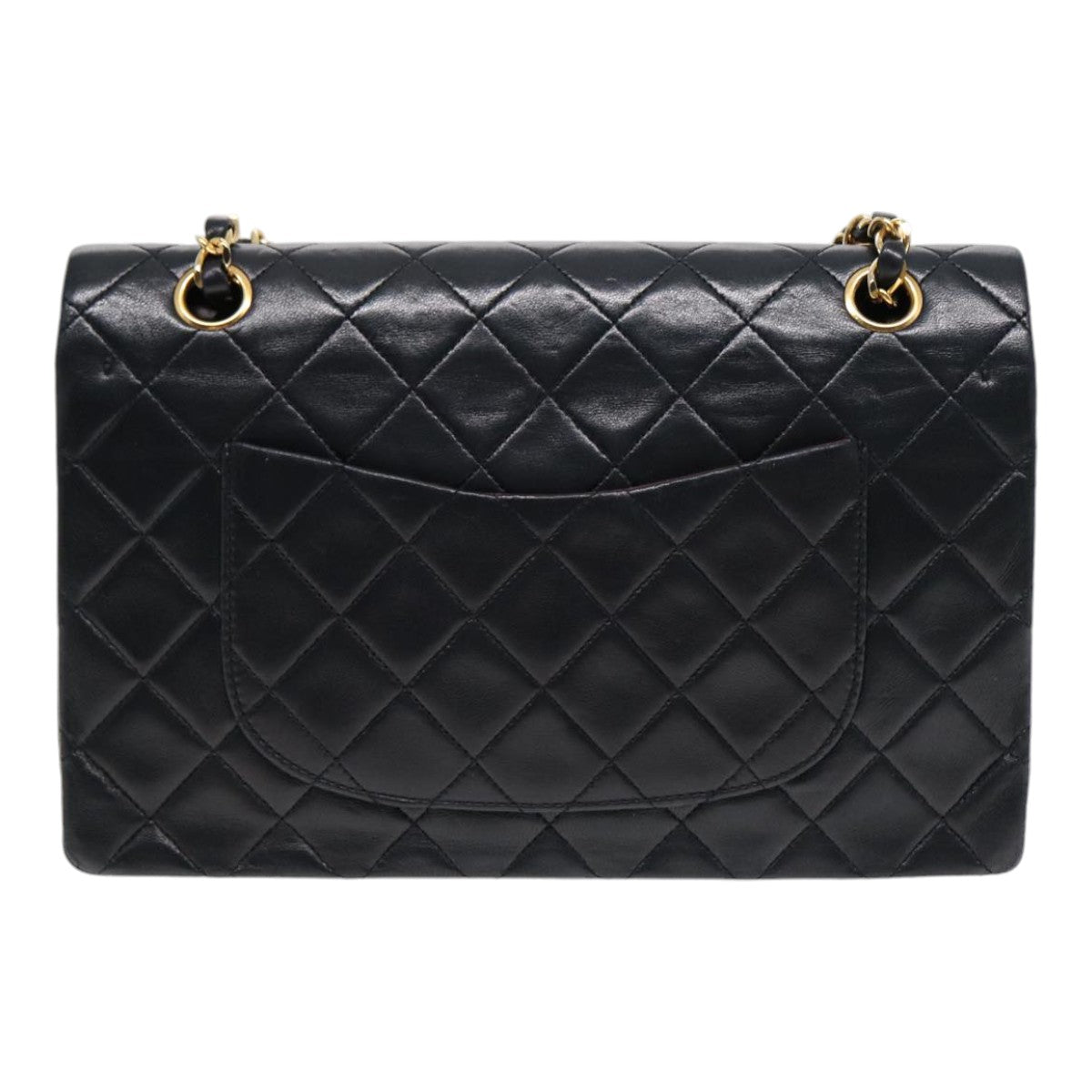 CHANEL Matelasse 25 Turn Lock Chain Bag Lamb Skin Black Gold CC yk14719A