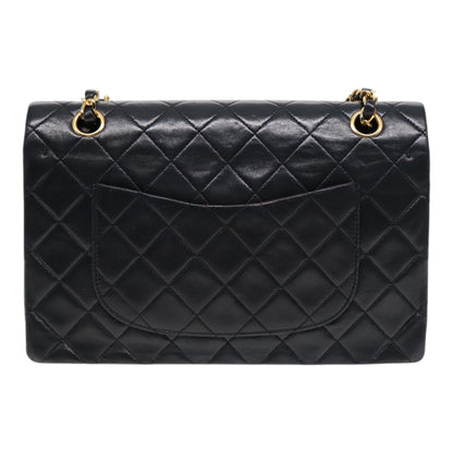 CHANEL Matelasse 25 Turn Lock Chain Bag Lamb Skin Black Gold CC yk14719A