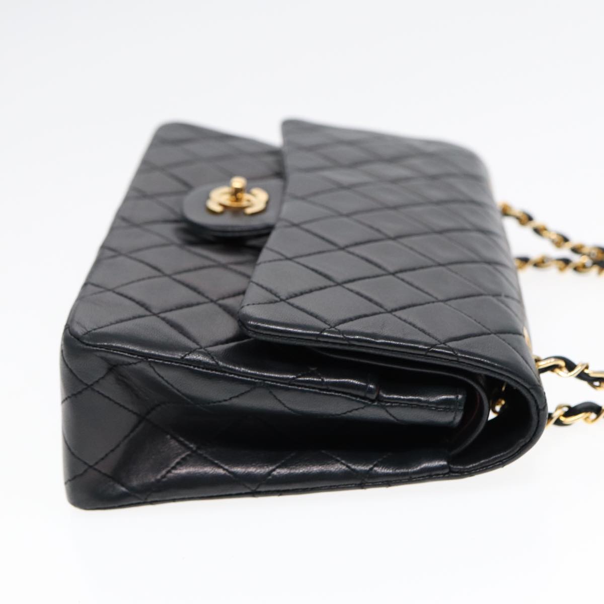 CHANEL Matelasse 25 Turn Lock Chain Bag Lamb Skin Black Gold CC yk14719A