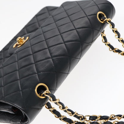 CHANEL Matelasse 25 Turn Lock Chain Bag Lamb Skin Black Gold CC yk14719A