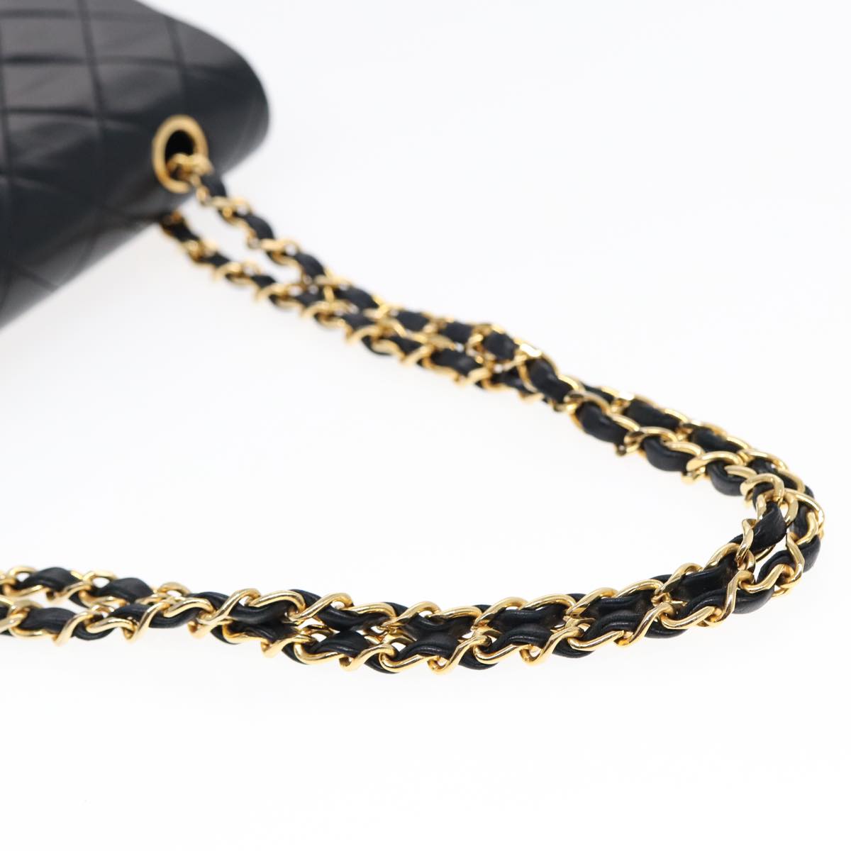 CHANEL Matelasse 25 Turn Lock Chain Bag Lamb Skin Black Gold CC yk14719A