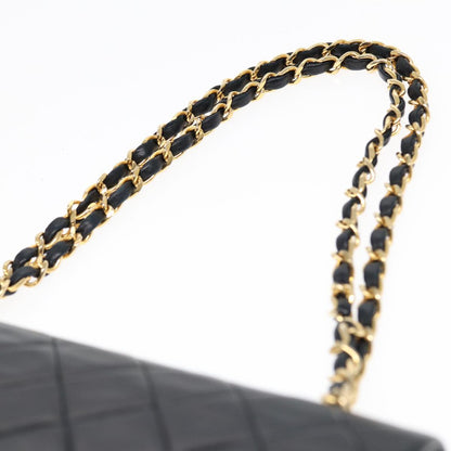 CHANEL Matelasse 25 Turn Lock Chain Bag Lamb Skin Black Gold CC yk14719A
