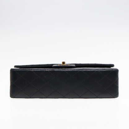 CHANEL Matelasse 25 Turn Lock Chain Bag Lamb Skin Black Gold CC yk14719A
