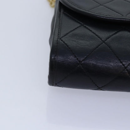 CHANEL Matelasse Chain Shoulder Bag Lamb Skin Black Gold CC yk14739