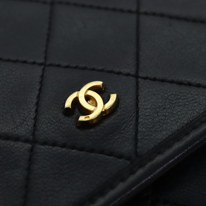 CHANEL Matelasse Chain Shoulder Bag Lamb Skin Black Gold CC yk14739