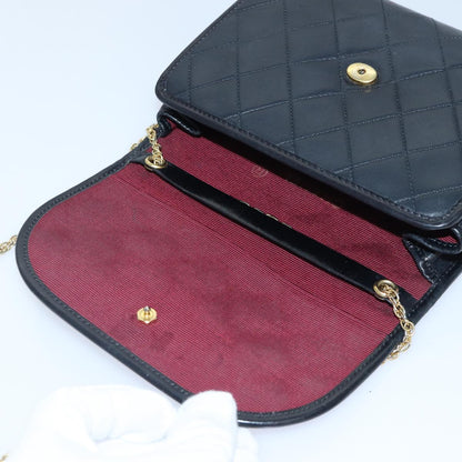 CHANEL Matelasse Chain Shoulder Bag Lamb Skin Black Gold CC yk14739