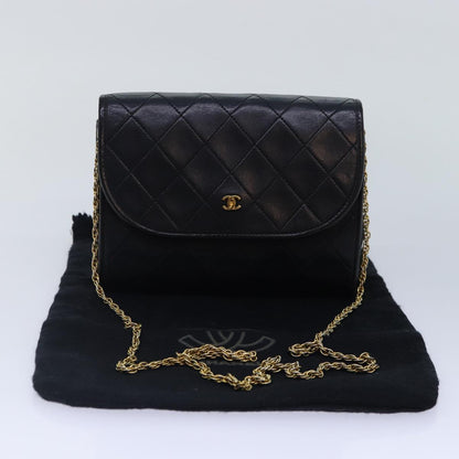 CHANEL Matelasse Chain Shoulder Bag Lamb Skin Black Gold CC yk14739