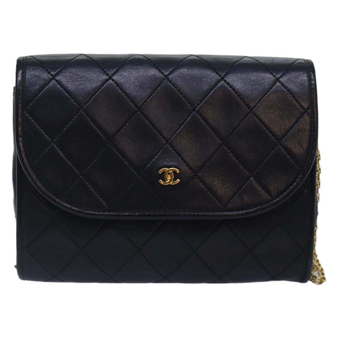 CHANEL Matelasse Chain Shoulder Bag Lamb Skin Black Gold CC yk14739