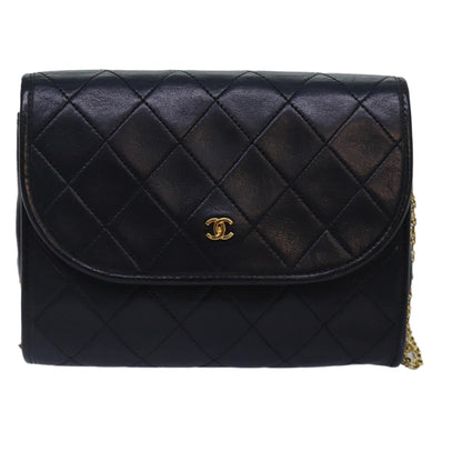 CHANEL Matelasse Chain Shoulder Bag Lamb Skin Black Gold CC yk14739