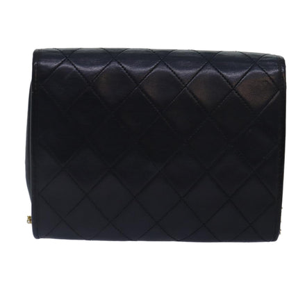 CHANEL Matelasse Chain Shoulder Bag Lamb Skin Black Gold CC yk14739