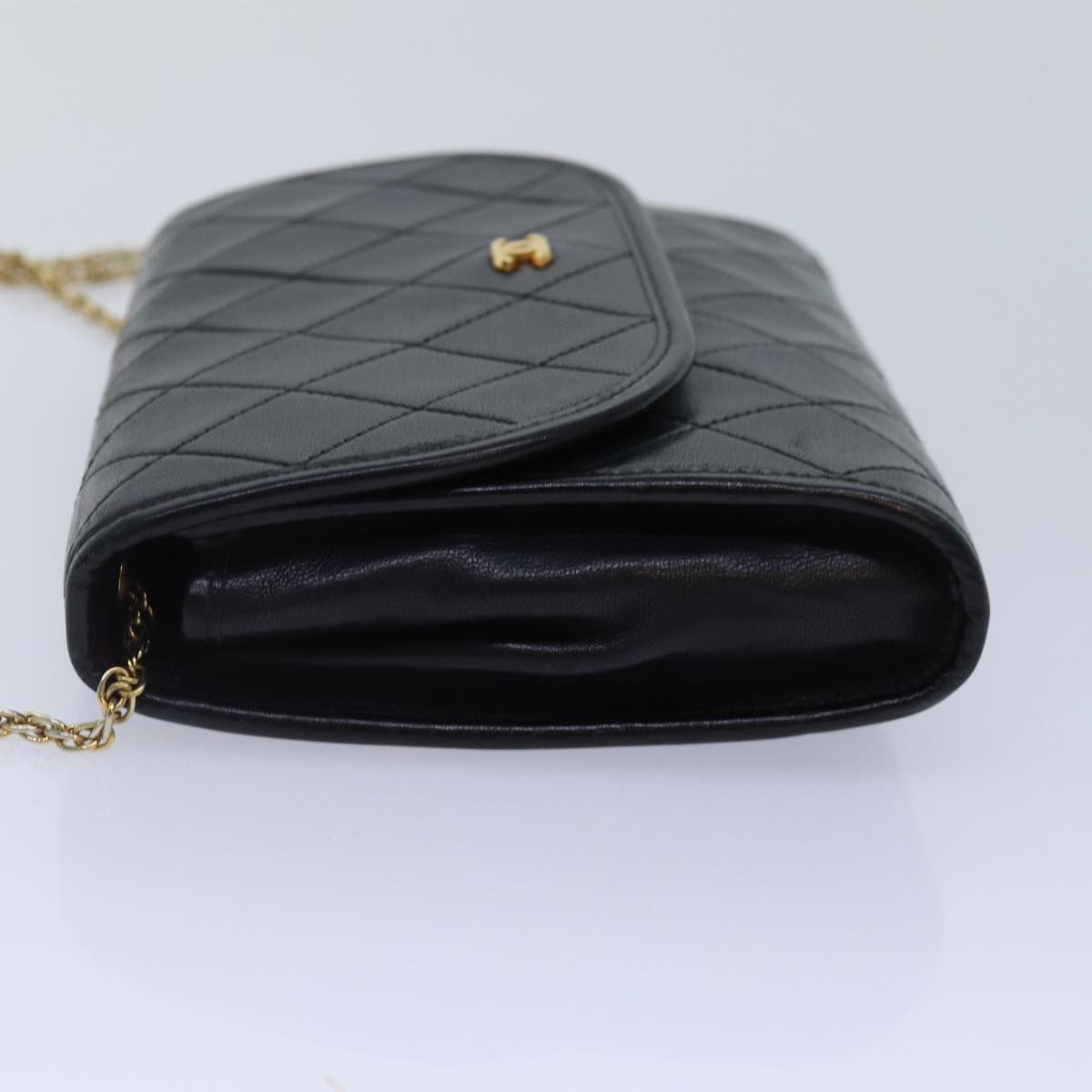 CHANEL Matelasse Chain Shoulder Bag Lamb Skin Black Gold CC yk14739