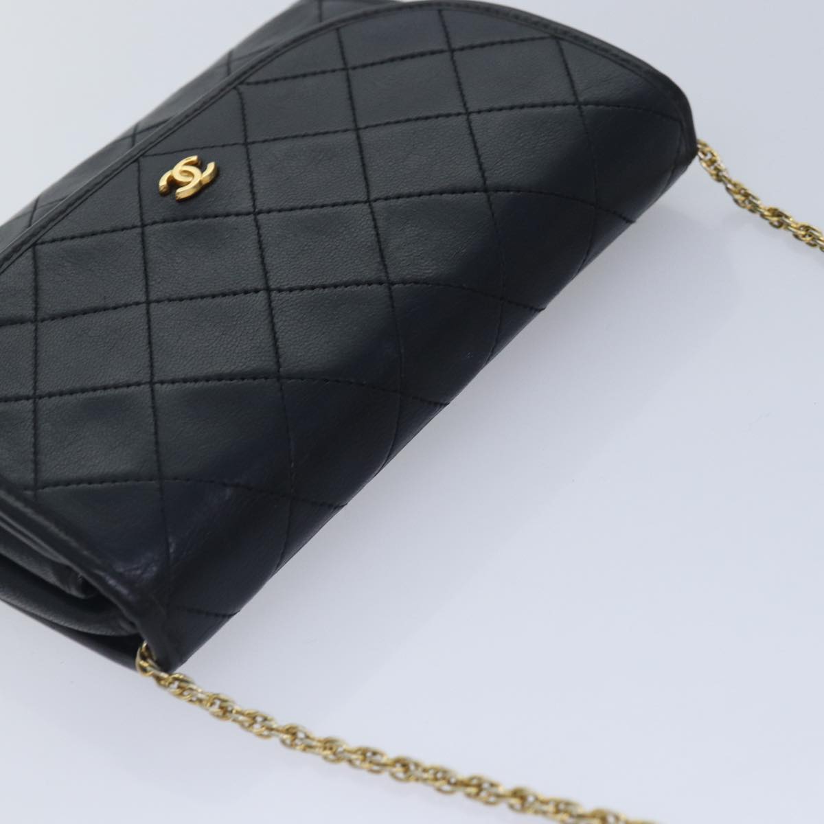 CHANEL Matelasse Chain Shoulder Bag Lamb Skin Black Gold CC yk14739