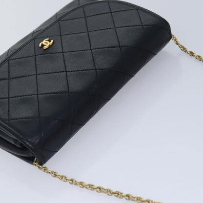 CHANEL Matelasse Chain Shoulder Bag Lamb Skin Black Gold CC yk14739