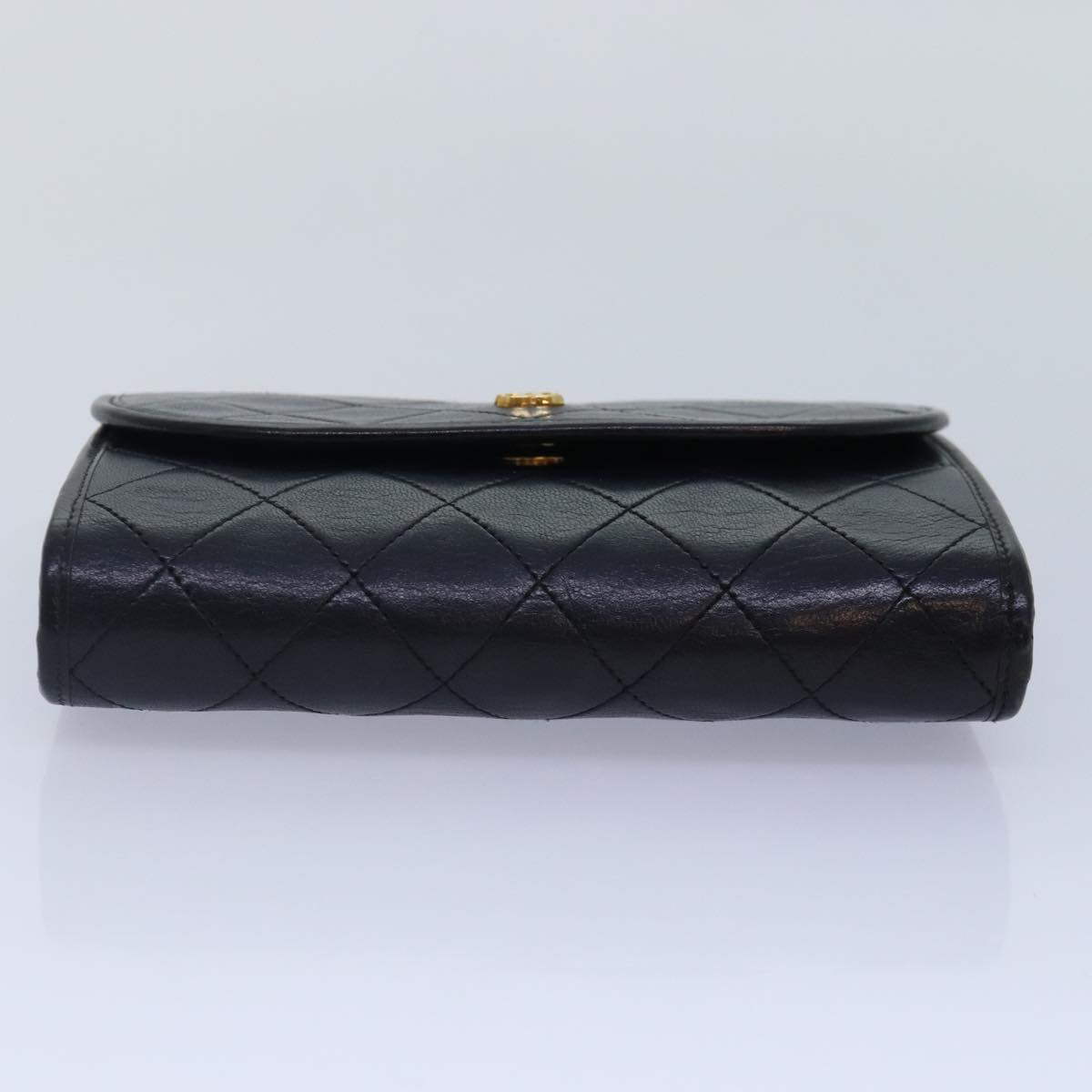 CHANEL Matelasse Chain Shoulder Bag Lamb Skin Black Gold CC yk14739