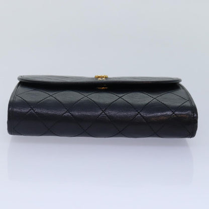 CHANEL Matelasse Chain Shoulder Bag Lamb Skin Black Gold CC yk14739