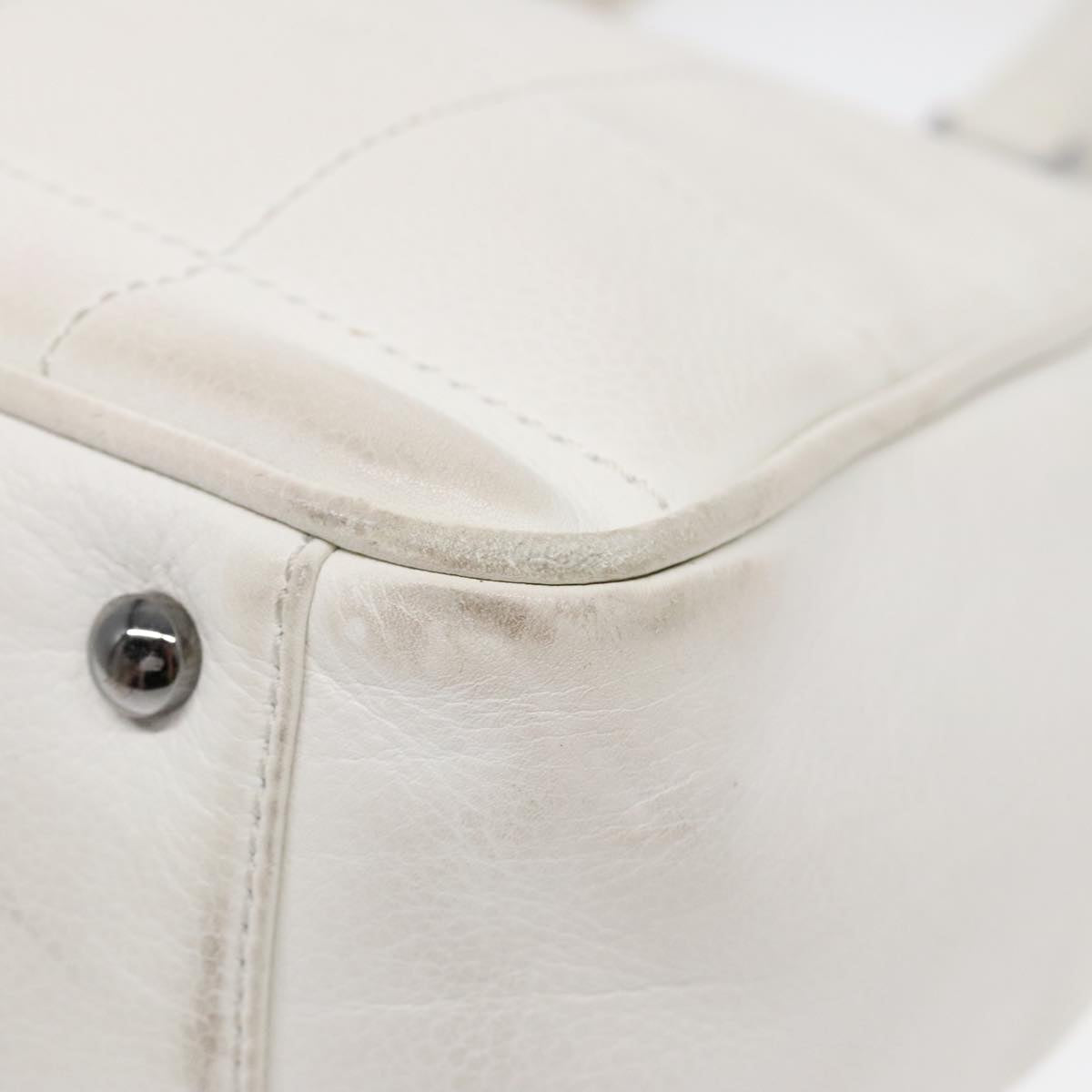 CHANEL Choco Bar Hand Bag Leather White Silver CC yk14765
