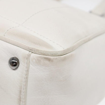 CHANEL Choco Bar Hand Bag Leather White Silver CC yk14765