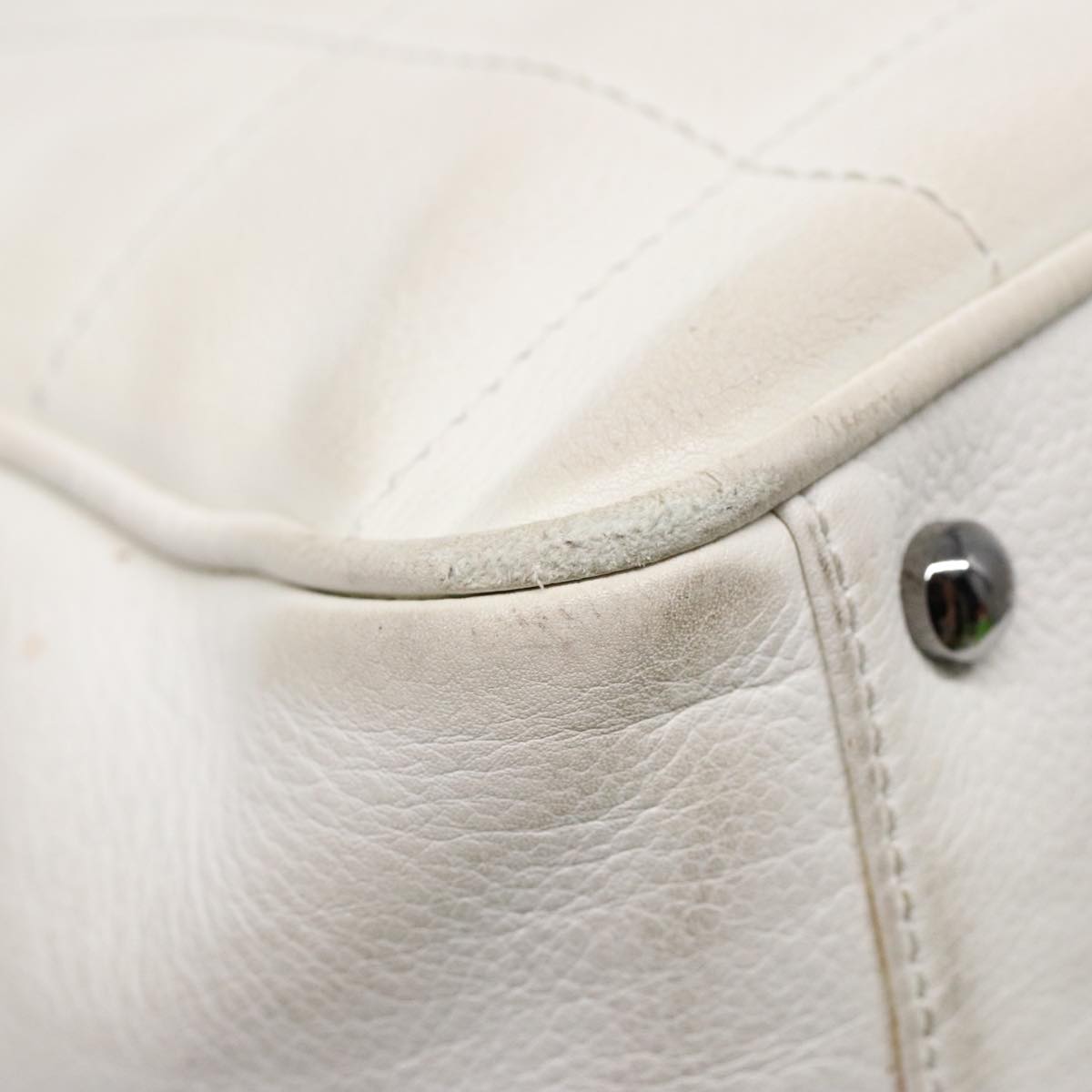 CHANEL Choco Bar Hand Bag Leather White Silver CC yk14765