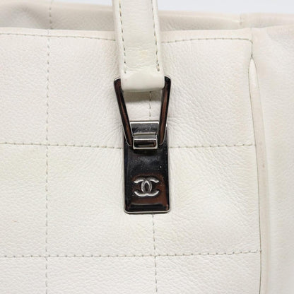 CHANEL Choco Bar Hand Bag Leather White Silver CC yk14765
