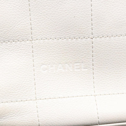 CHANEL Choco Bar Hand Bag Leather White Silver CC yk14765