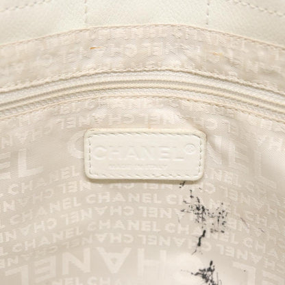 CHANEL Choco Bar Hand Bag Leather White Silver CC yk14765