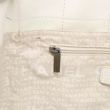 CHANEL Choco Bar Hand Bag Leather White Silver CC yk14765