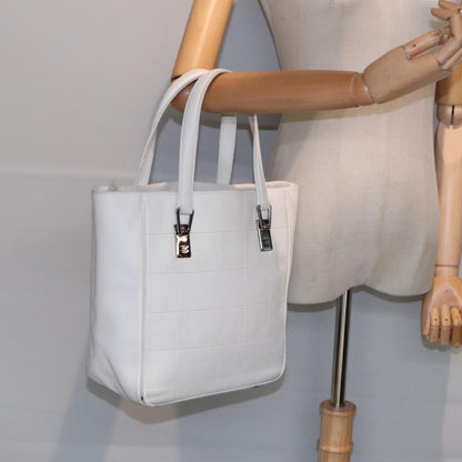 CHANEL Choco Bar Hand Bag Leather White Silver CC yk14765