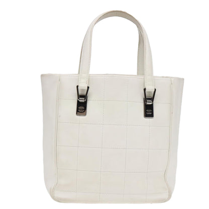 CHANEL Choco Bar Hand Bag Leather White Silver CC yk14765