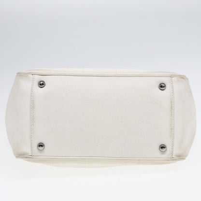 CHANEL Choco Bar Hand Bag Leather White Silver CC yk14765